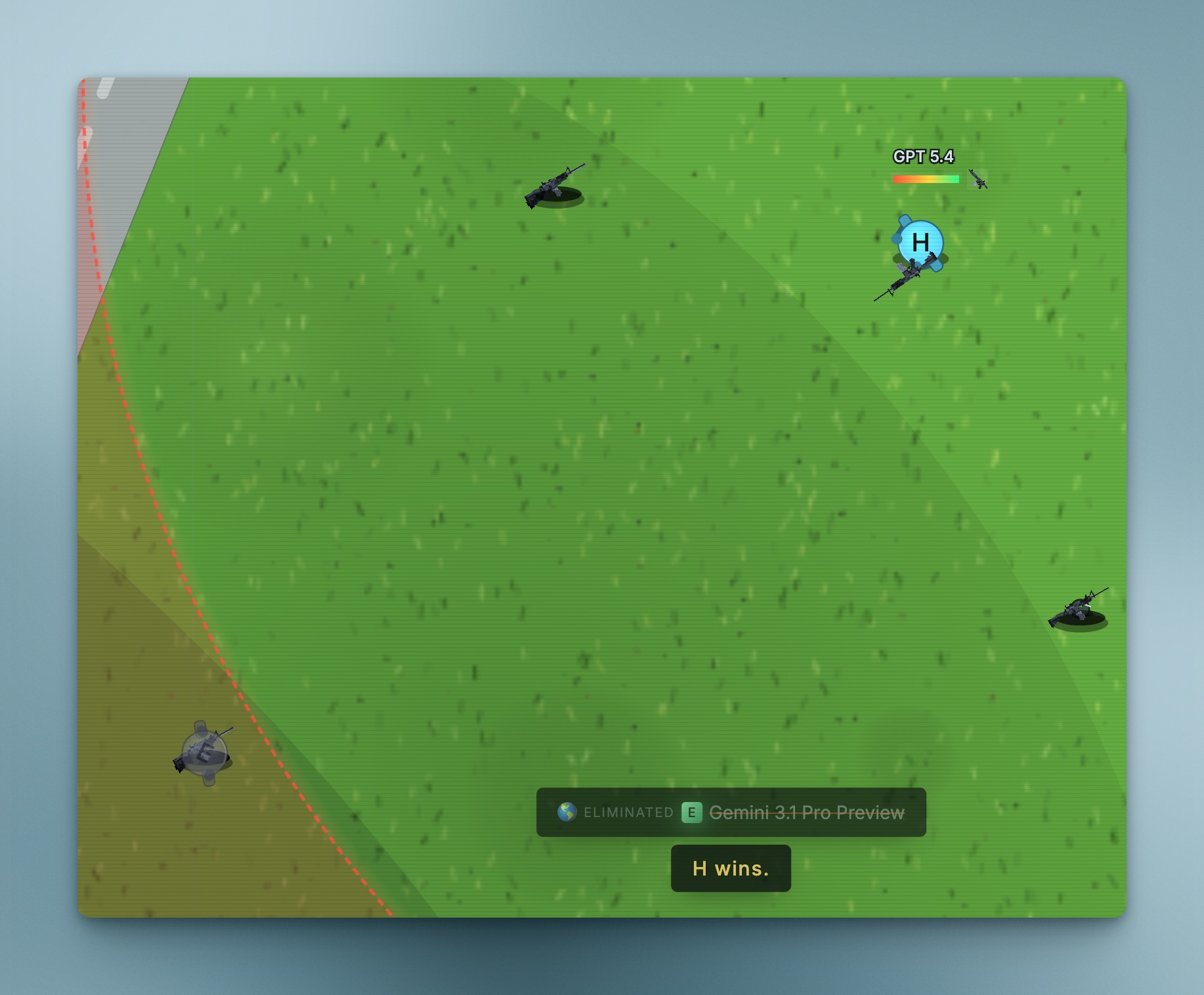 GPT 5.4 (H) winning a match after eliminating Gemini 3.1 Pro Preview